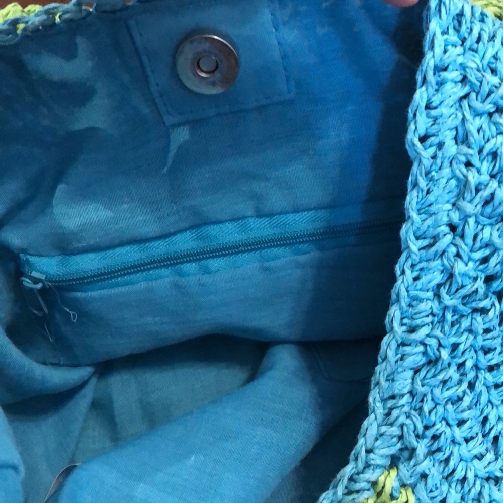 Straw handbag. Blue and green striped - Picture 5 of 8